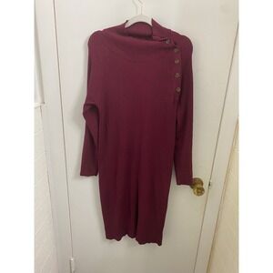 Isabel Maternity Ingrid & Isabel Burgundy Ribbed Cowl Neck Sweater Dress Small